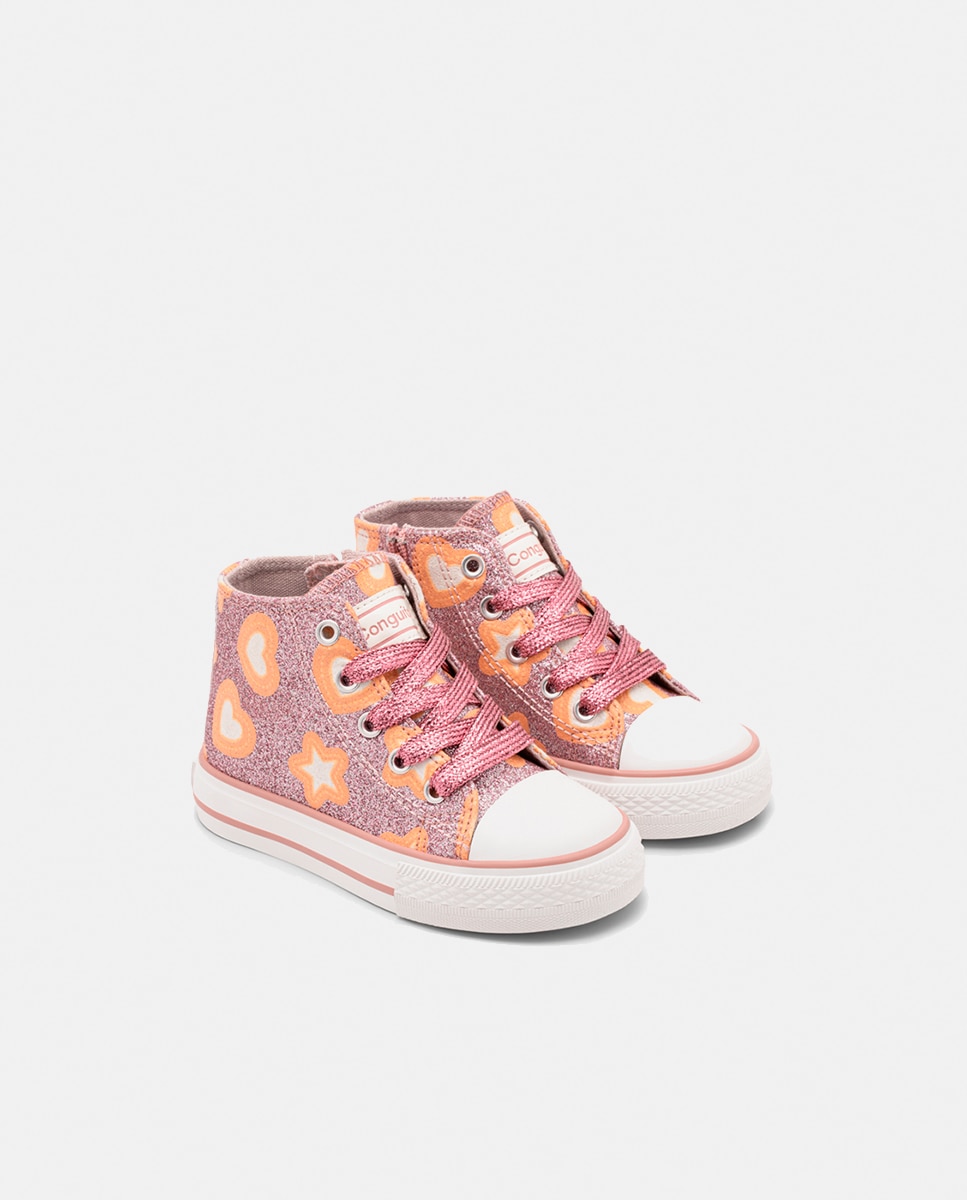 Sapatilhas Tipo Bota com Glitter Rosa-4
