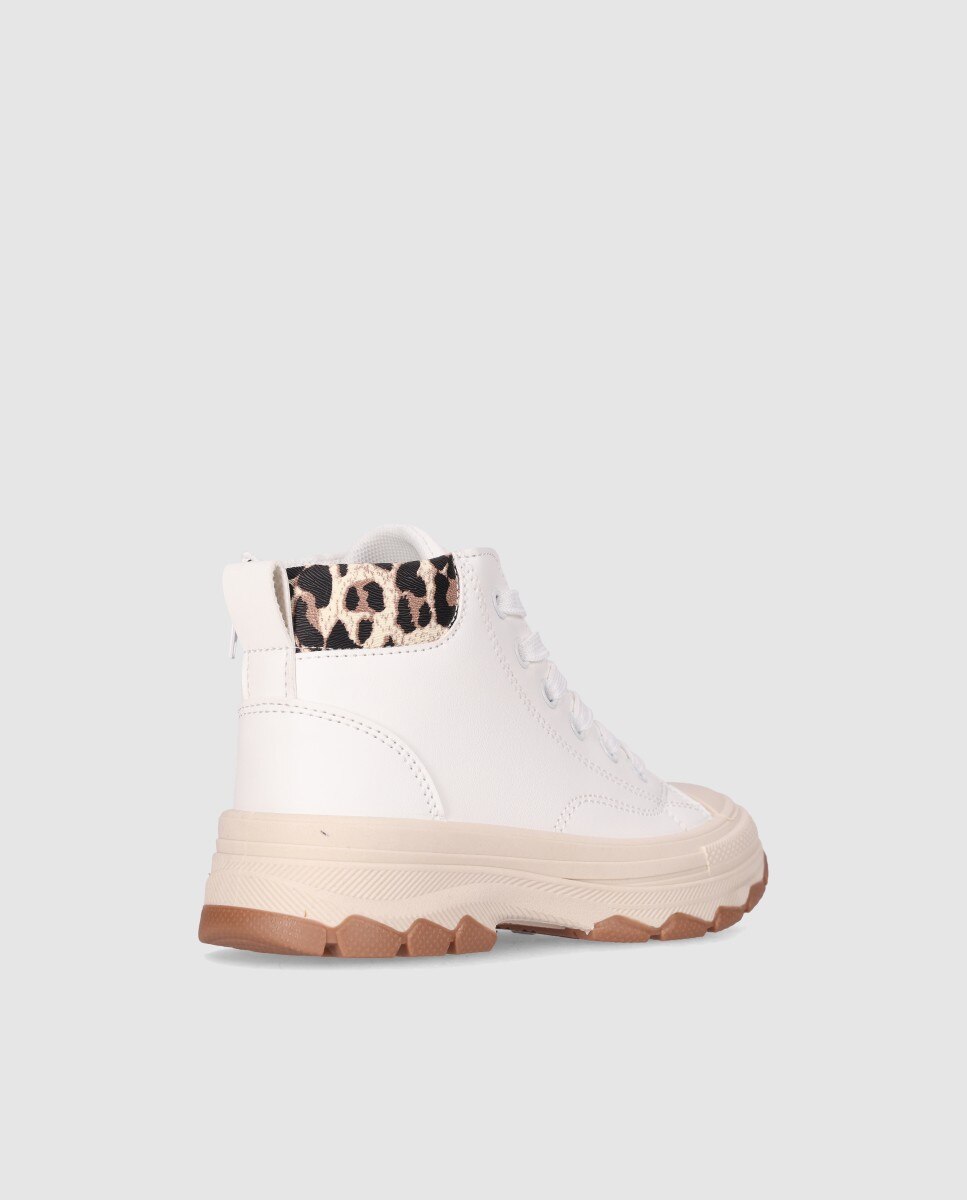 Sapatilhas Altas Infantis com Detalhes de Animal Print e Atacadores Chika10 Branco-3