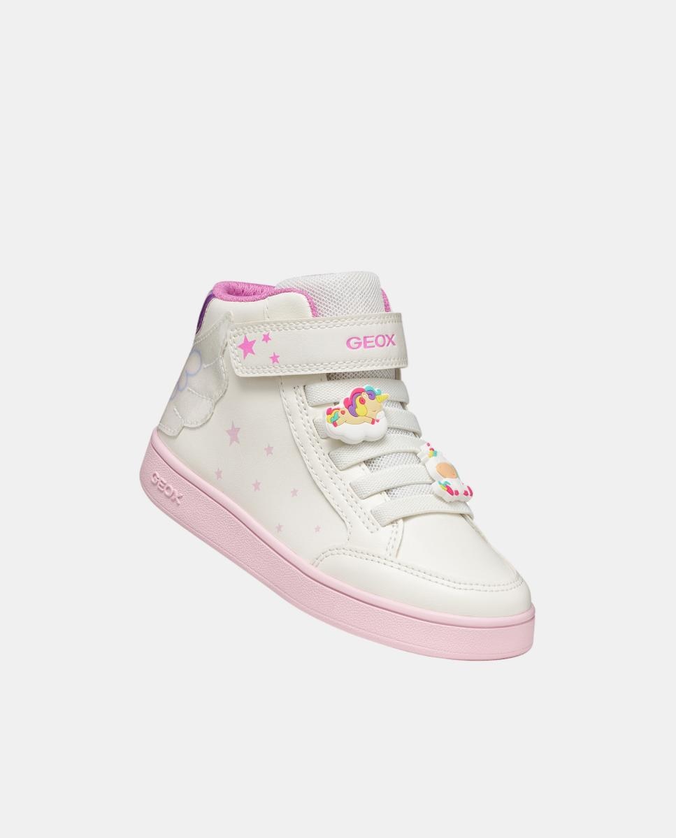 Sapatilhas de Corte Médio com Apliques de Glitter Geox Branco-4