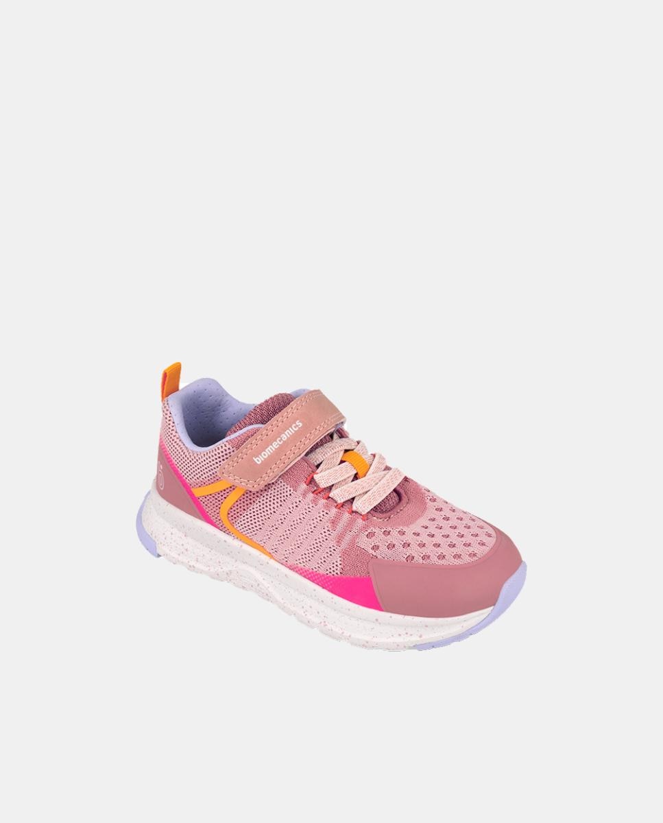 Sapatilhas para Criança com Biqueira Redonda e Fecho de Velcro com Elásticos Rosa-4
