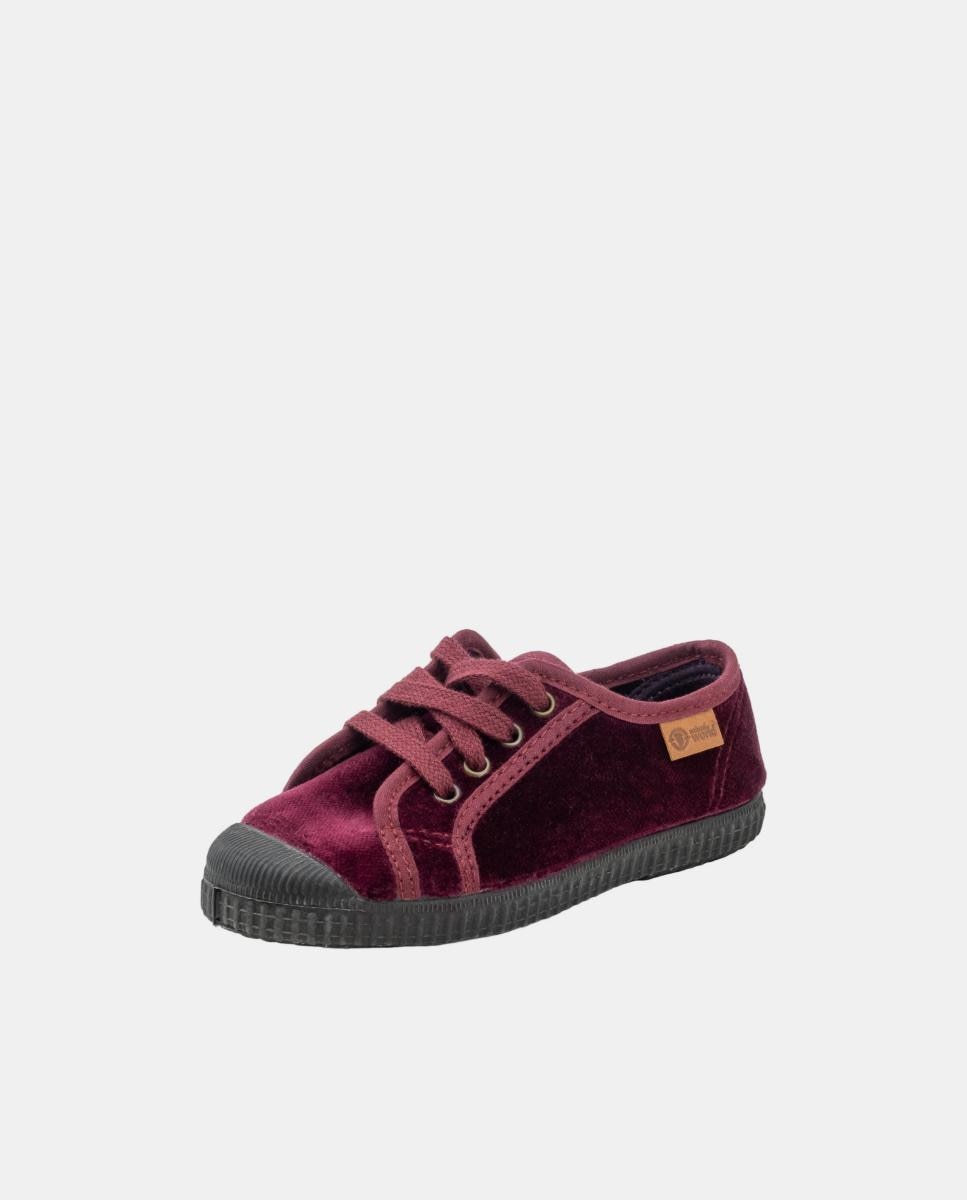 Zapatilla niño-a junior de terciopelo con cordones - Natural World - Rojo Rojo-1
