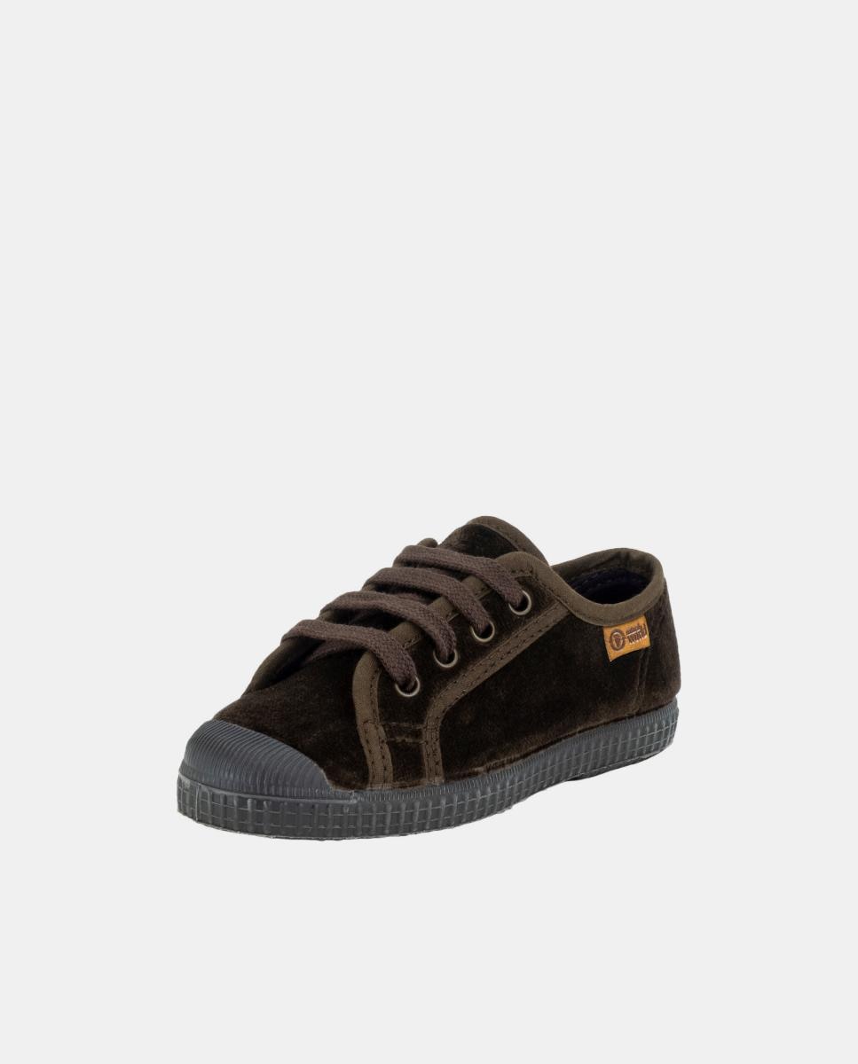 Zapatilla niño-a junior de terciopelo con cordones - Natural World - Marrón Marrón-1