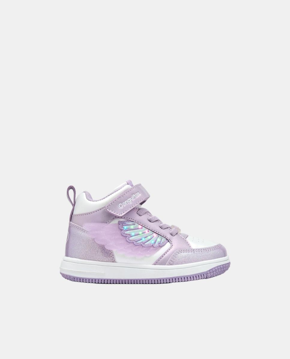 Conguitos - Zapatillas altas de niña con luz lavanda.