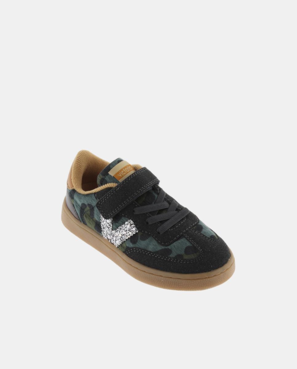 Sapatilhas Desportivas de Animal Print com Logótipo de Glitter e Sola Caramelo Verde Jade-2