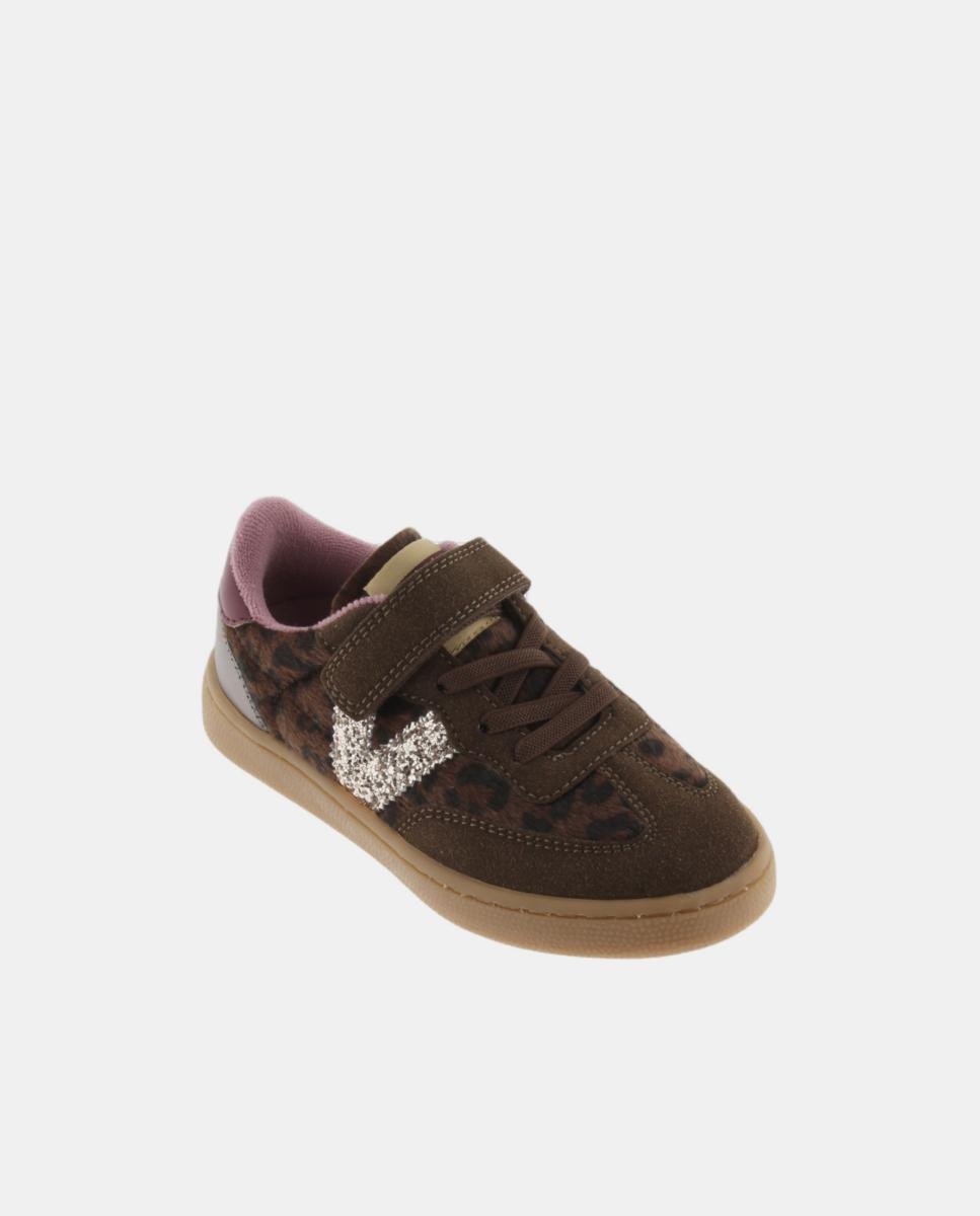Sapatilhas Desportivas de Animal Print com Logótipo de Glitter e Sola Caramelo Castanho-2