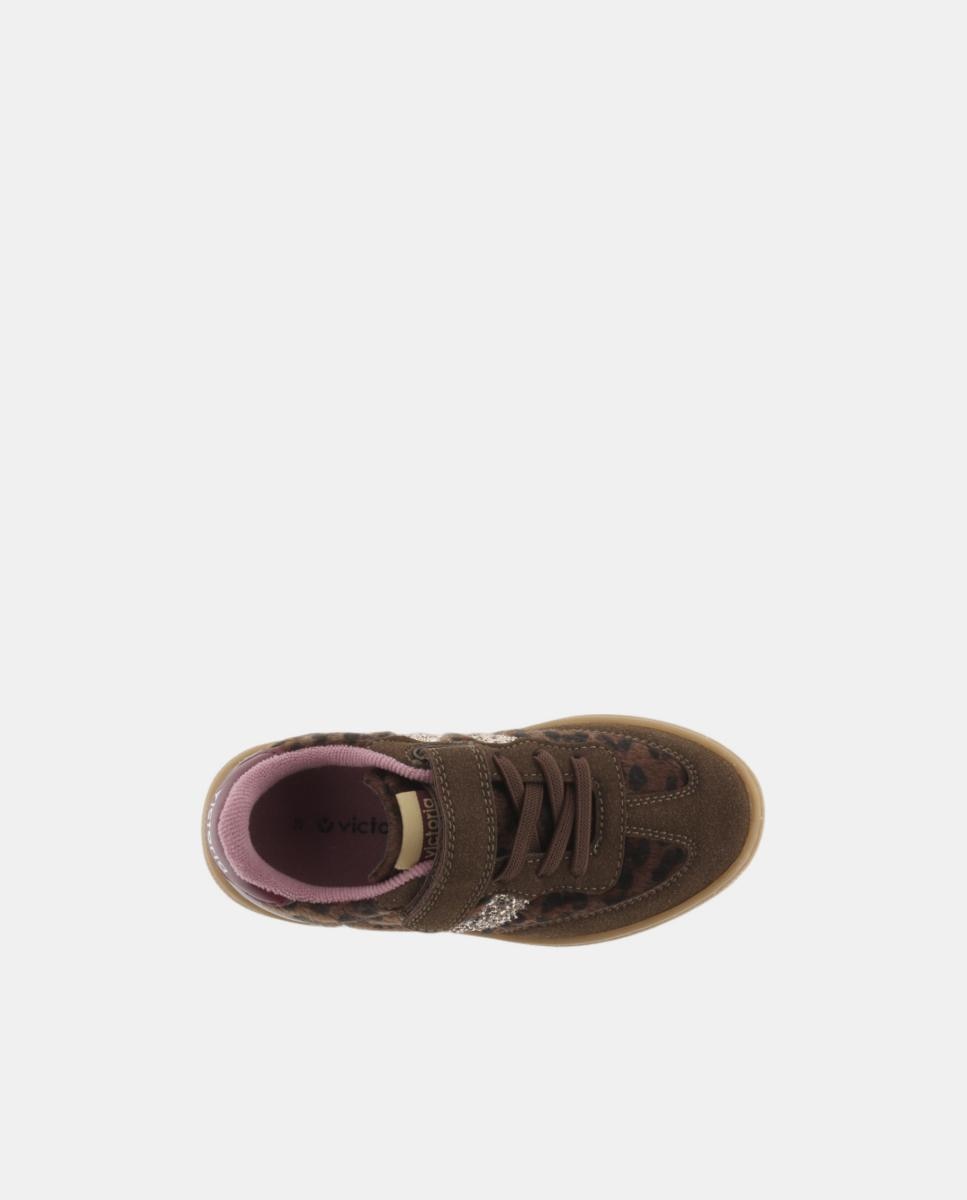 Sapatilhas Desportivas de Animal Print com Logótipo de Glitter e Sola Caramelo Castanho-4