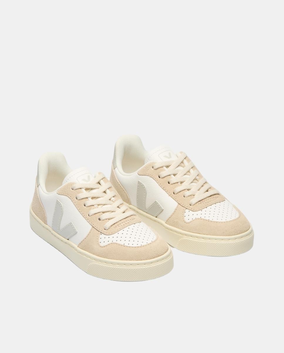 Sapatilhas Modelo V-10 de Couro com Atacadores Bege-3