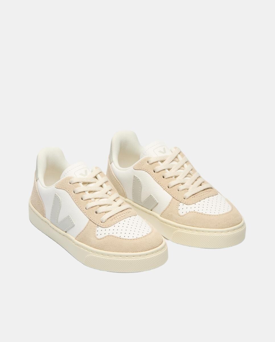 Sapatilhas Modelo V-10 de Couro com Atacadores Bege-3