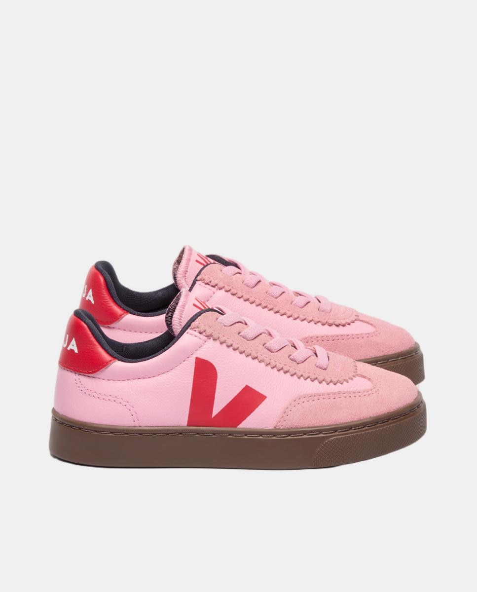 Sapatilhas de Couro Modelo Volley Veja Rosa Nude-1