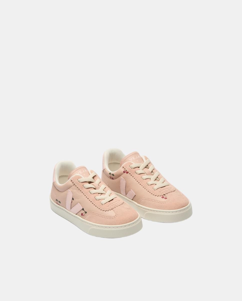 Sapatilhas infantis modelo small volley em pele com atacadores elásticos Rosa-claro-3