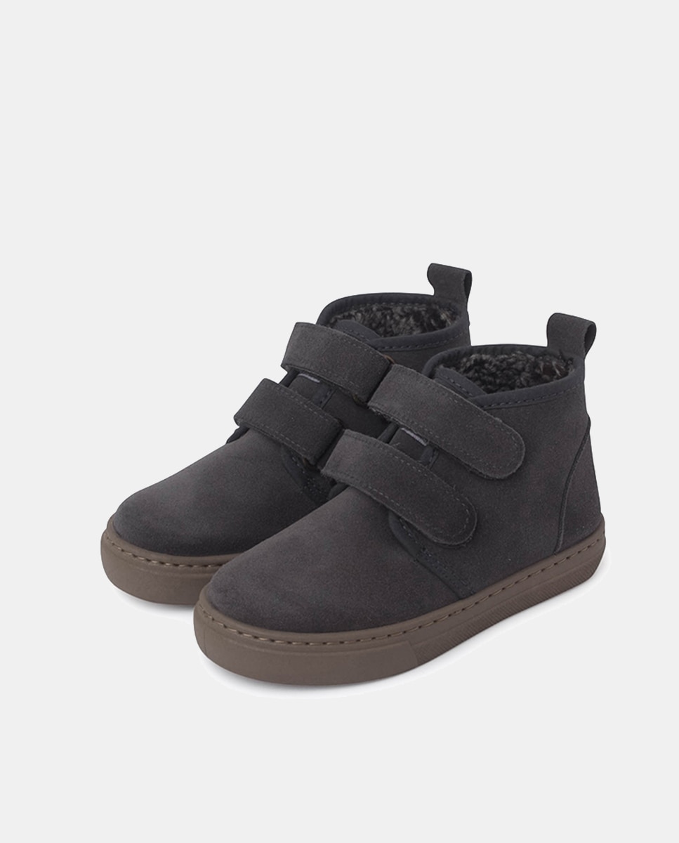 Botas de niño en serraje con doble cierre adherente - Pisamonas - Gris Gris-3