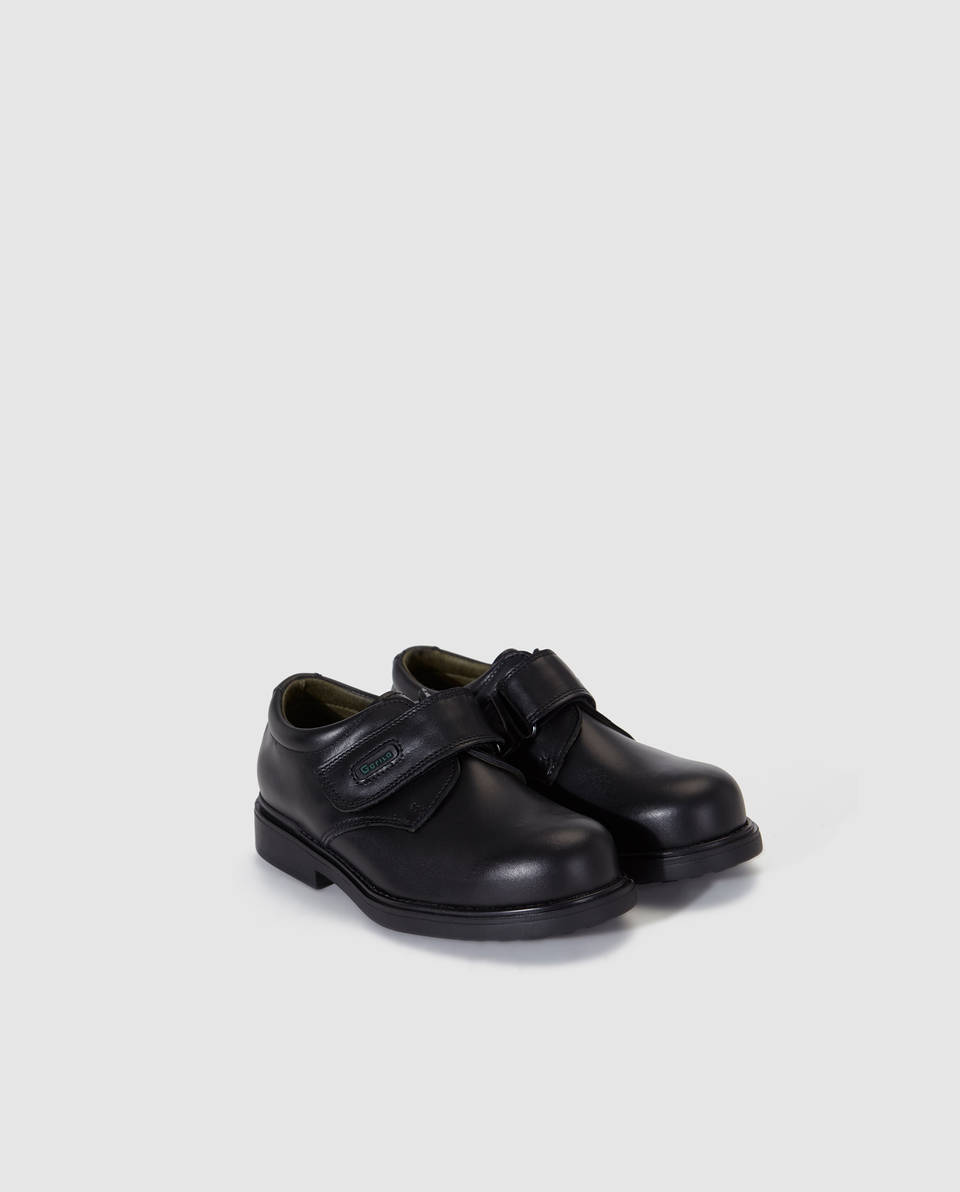 Sapatos em pele com fecho aderente Preto-2