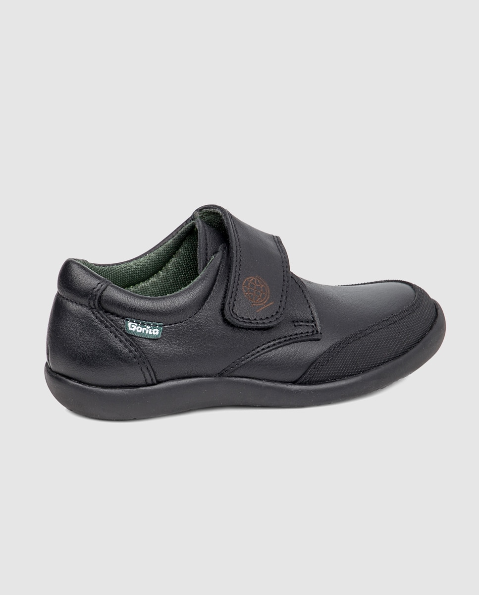 Sapatos escolares pretos de criança com fecho aderente Gorila Preto-3