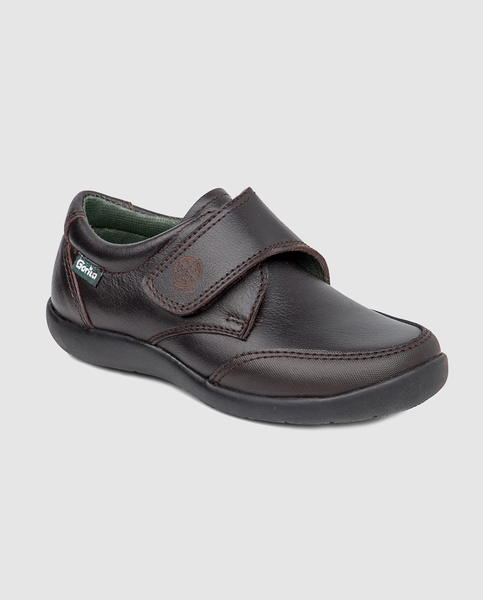 Sapatos de Criança com Biqueira Reforçada, Fecho Aderente e em Pele - Castanho Gorila Castanho-2