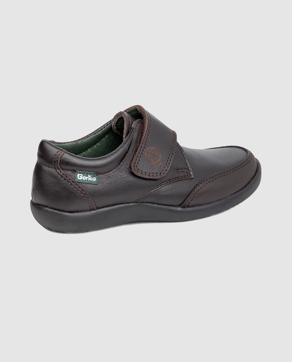 Sapatos de Criança com Biqueira Reforçada, Fecho Aderente e em Pele - Castanho Gorila Castanho-3