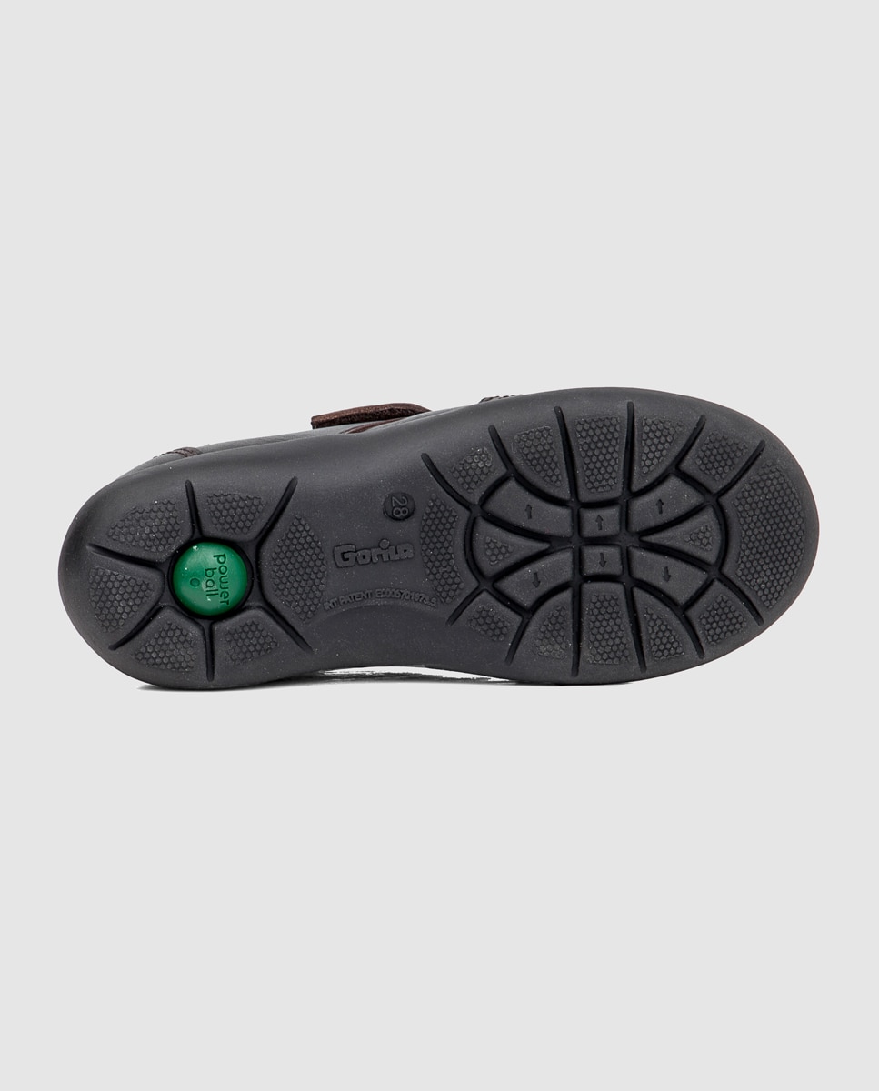Sapatos de Criança com Biqueira Reforçada, Fecho Aderente e em Pele - Castanho Gorila Castanho-4