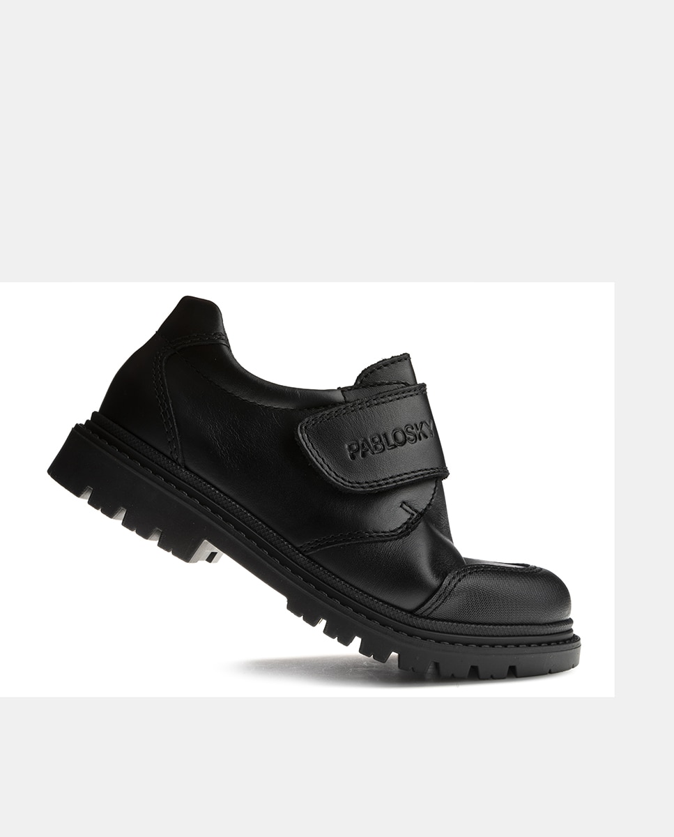 Zapatos de niño en piel con puntera reforzada y cierre adherente - Pablosky - Negro Negro-4