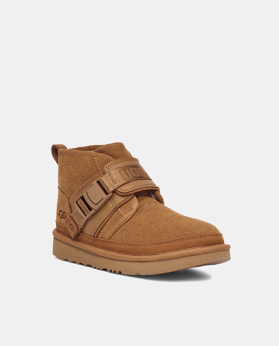 Botas Neumel Snapback com Correia Ajustável e Forro Interior de Pelo Castanho-3