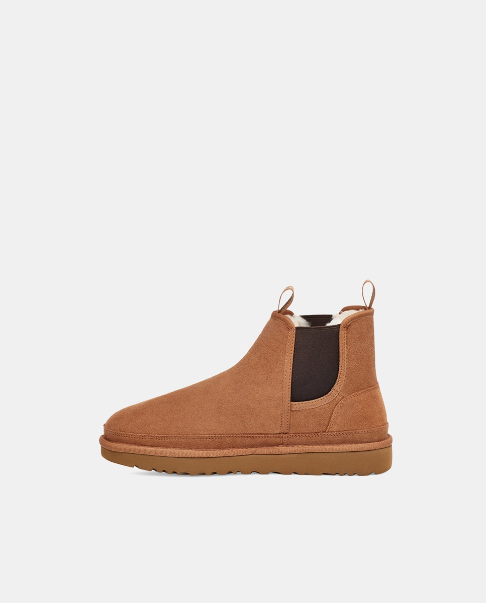Botins Neumel Chelsea com Forro Interior de Pelo e em Pele Castanho-2