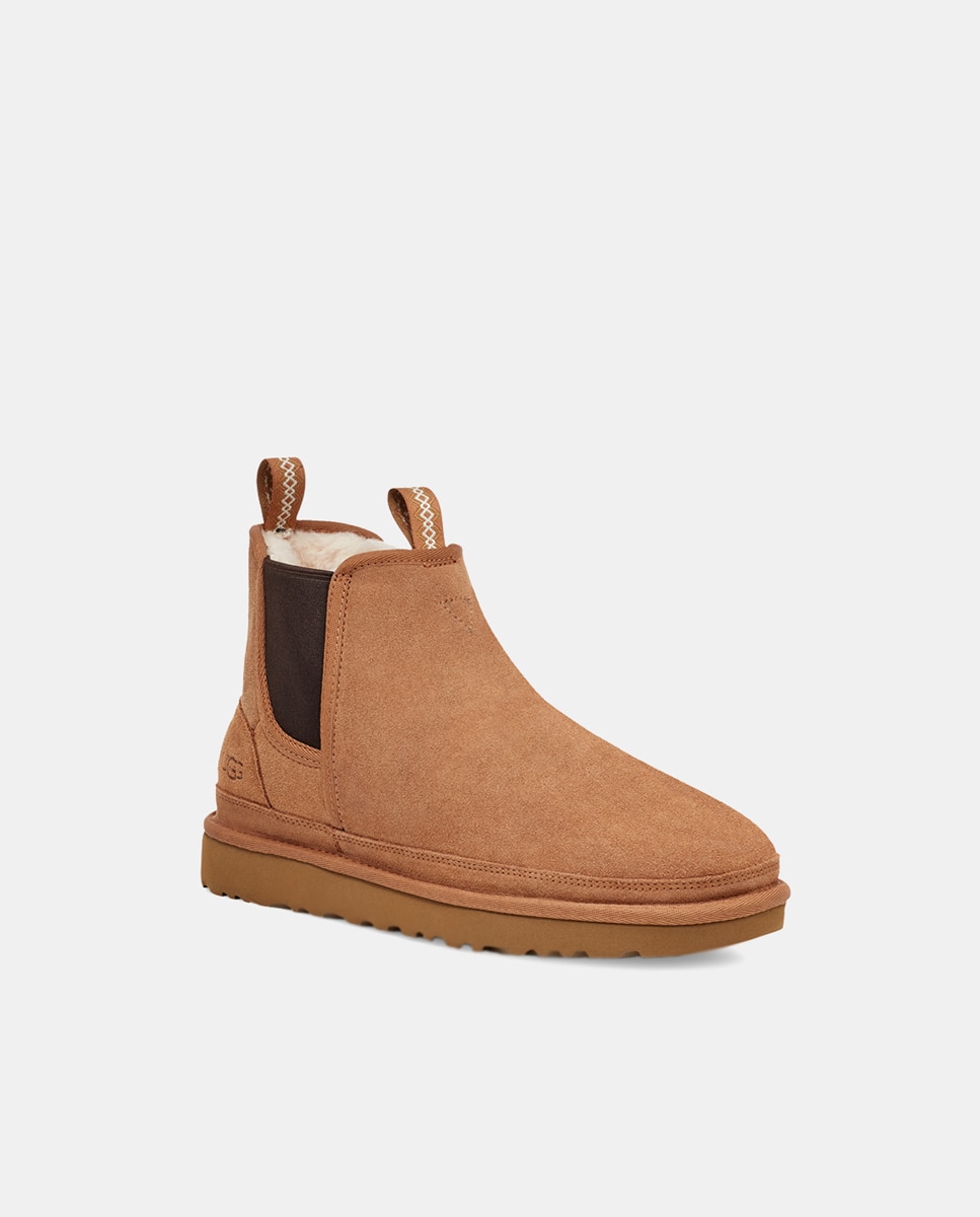Botins Neumel Chelsea com Forro Interior de Pelo e em Pele Castanho-6