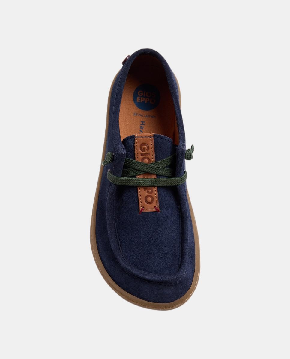 Mocassins Náuticos Barefoot em Pele Azul-marinho-3
