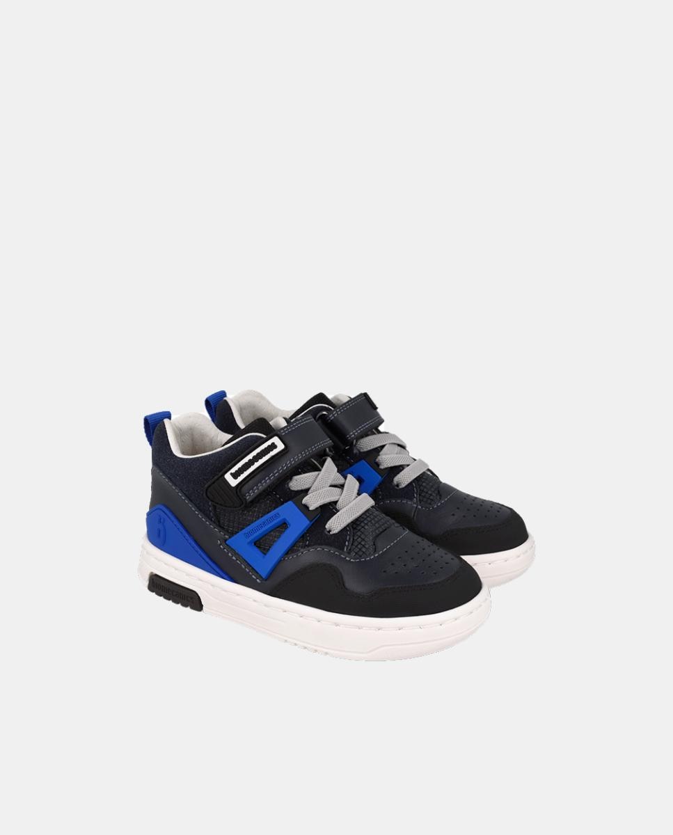 Botins para Criança em Pele com Biqueira Redonda e Fecho de Velcro com Elásticos Azul-escuro-5