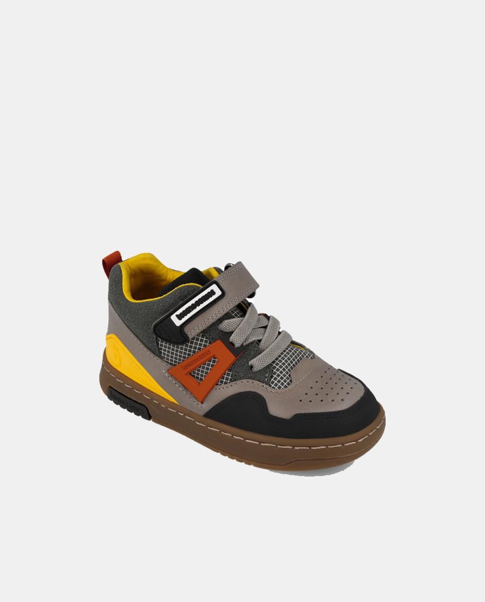 Botins para Criança em Pele com Biqueira Redonda e Fecho de Velcro com Elásticos Cinzento-4