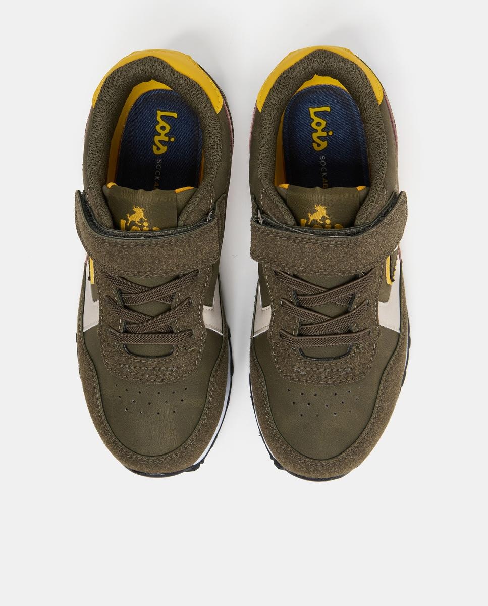 Sapatilhas Desportivas Tipo Running com Velcro e Elástico Verde Azeitona-4