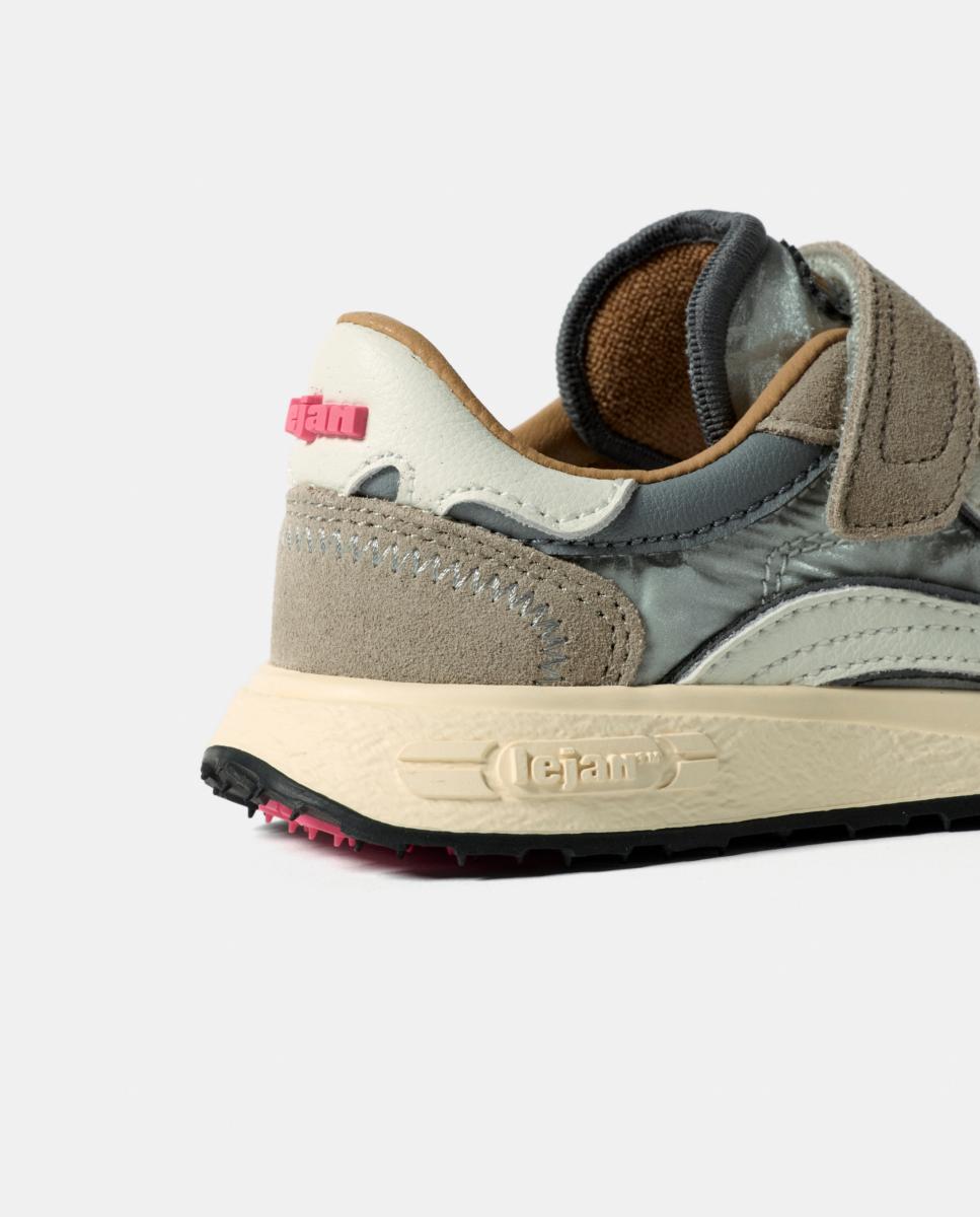 Sapatilhas baixas lejan melrose em nylon com velcro Prata-3