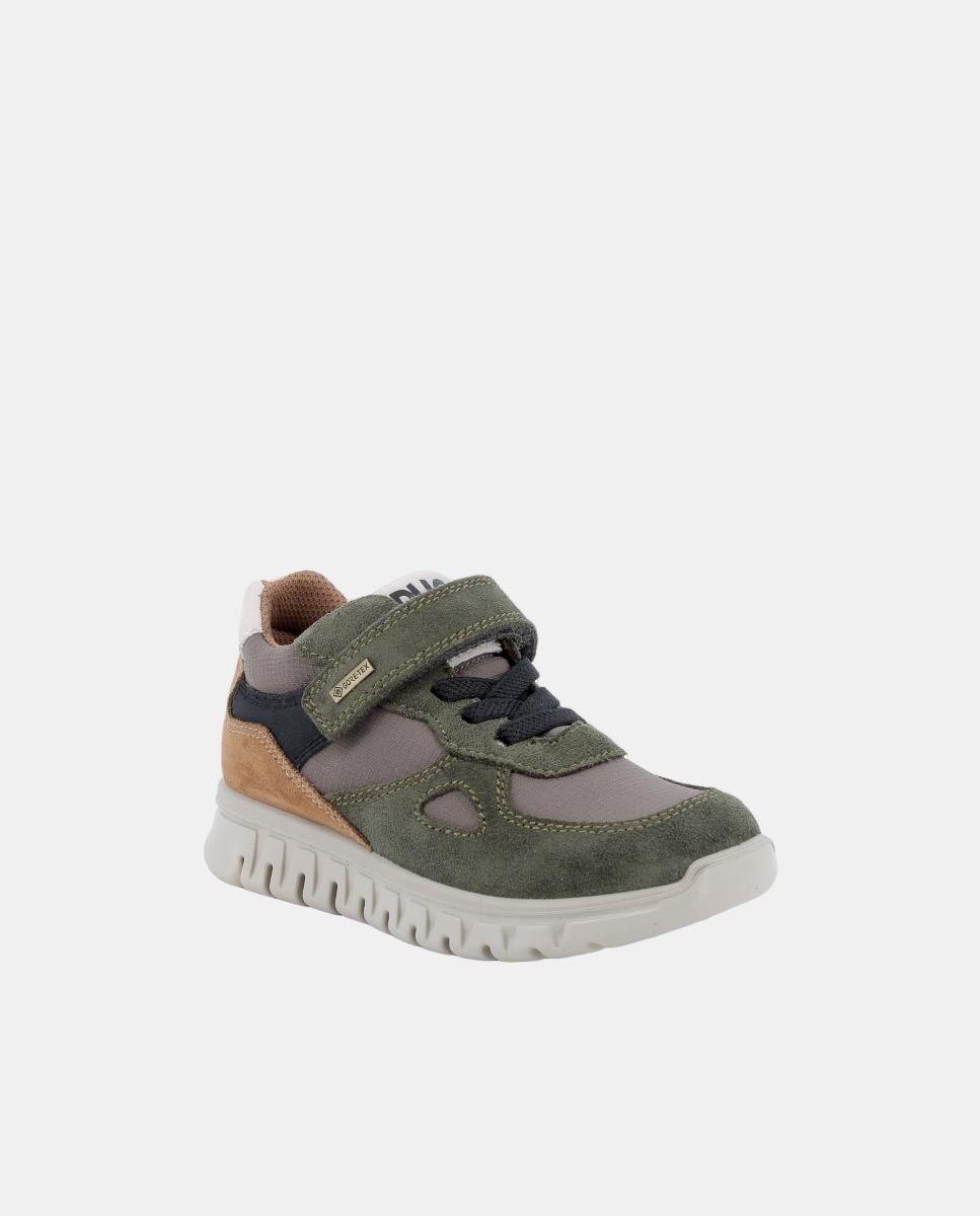 Zapatilla de chico, en materiales varios y piel cierre con cordón elástico y velcro, forro de Goretex - Primigi - Verde Verde-3