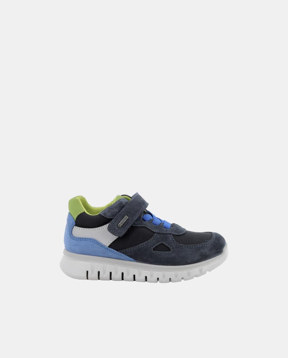 Zapatilla de chico, en materiales varios y piel cierre con cordón elástico y velcro, forro de Goretex - Primigi - Azul oscuro Azul oscuro-1