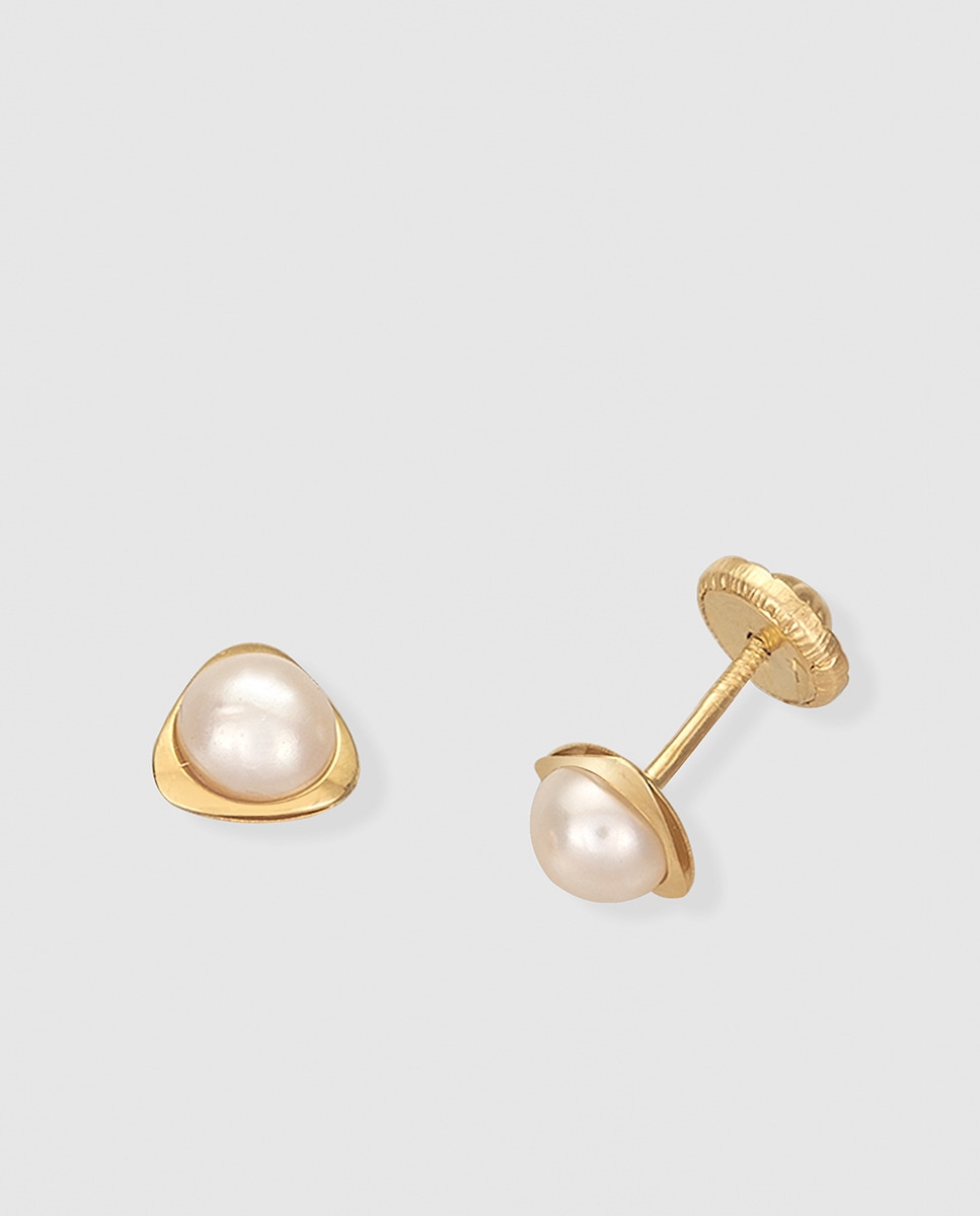 El Corte Inglés - Pendientes de oro y perla blanca.