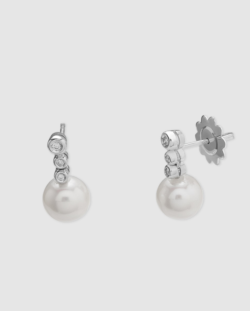 El Corte Inglés - Pendientes Black & White de oro con diamantes y perla.