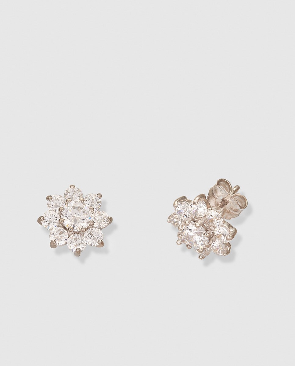 Pendientes Flor de oro blanco y circonitas El Corte Inglés Blanco Blanco-1