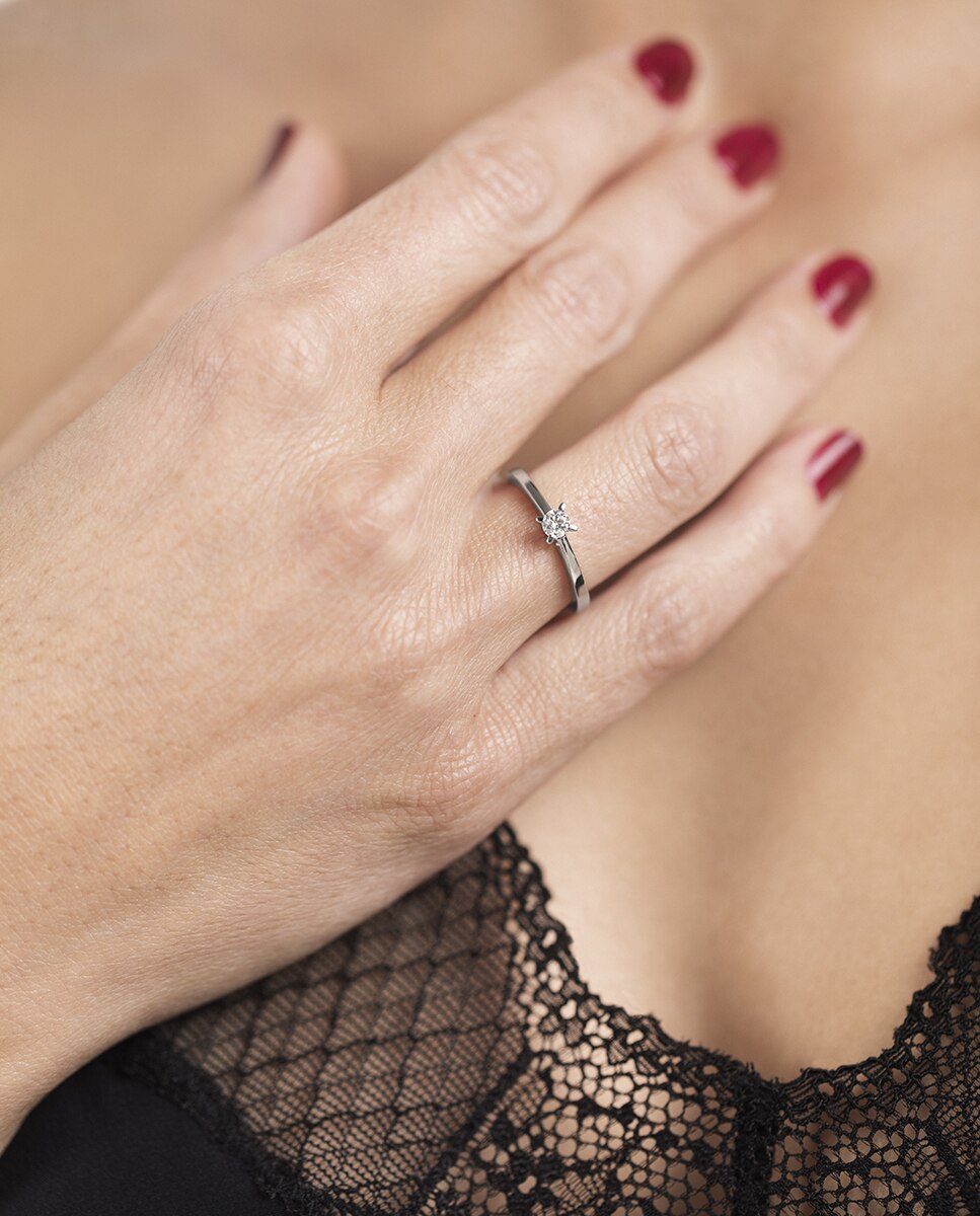 Anillo solitario Black & White de oro con diamante - El Corte Inglés - Blanco Blanco-2