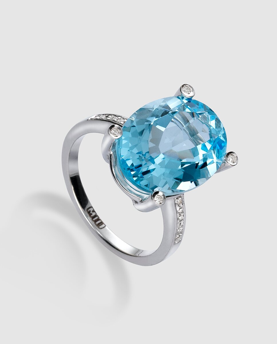 Anillo mujer de oro, diamantes y topacio - El Corte Inglés - Azul Azul-1