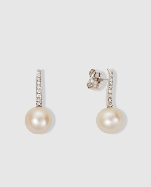 Pendientes de oro con perla y diamantes
