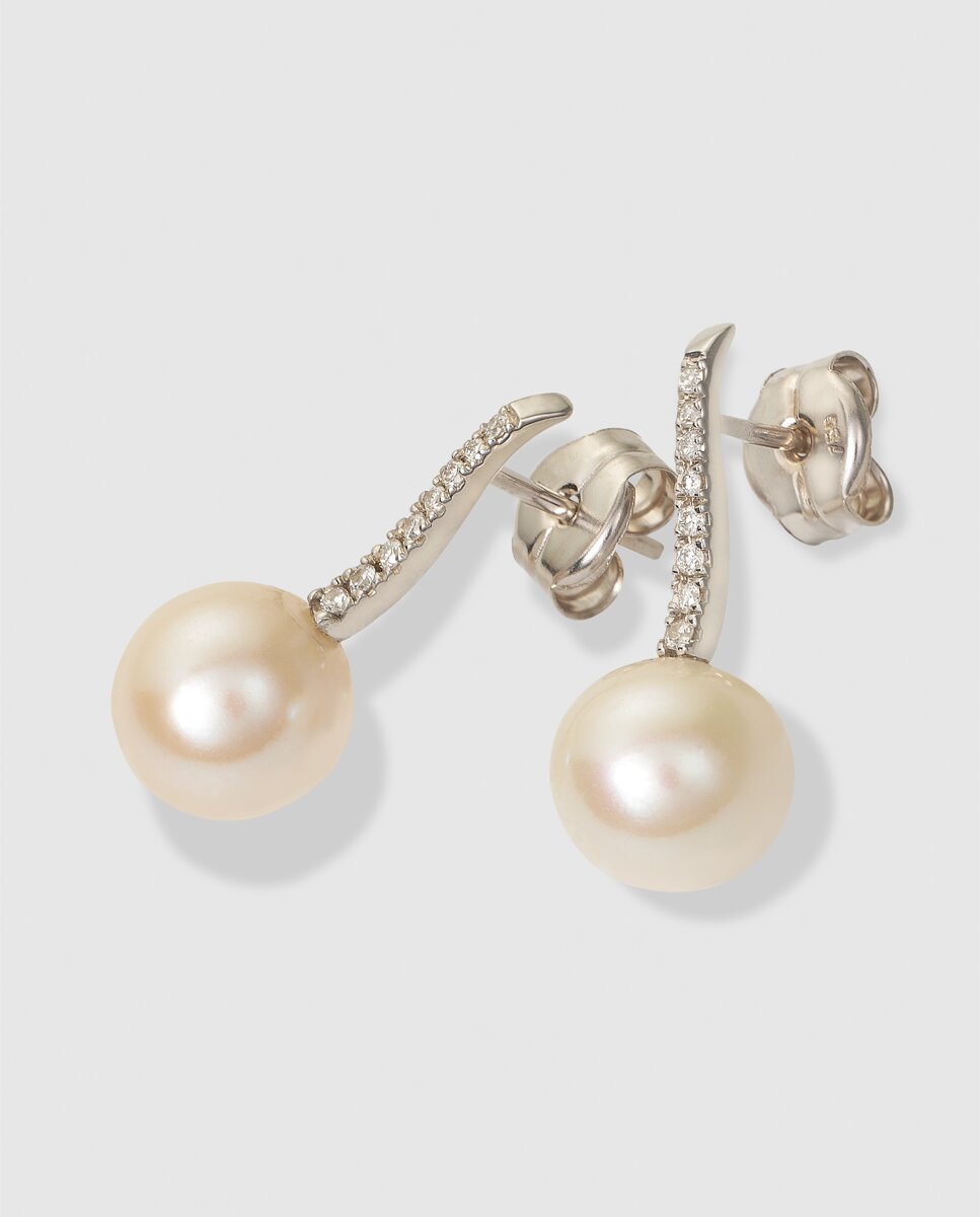 Pendientes de oro con perla y diamantes - El Corte Inglés - Blanco Blanco-3