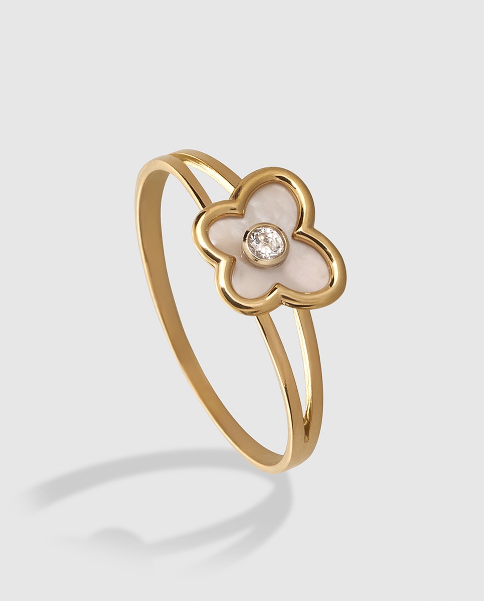 Imagen 0 de Anillo de niña Mariposa de oro, circonita y nácar El Corte Inglés Blanco