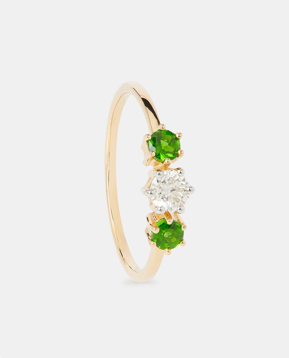 Anillo tresillo Pastel de oro con diamantes y cromodiópsido - El Corte Inglés - Verde Verde-1