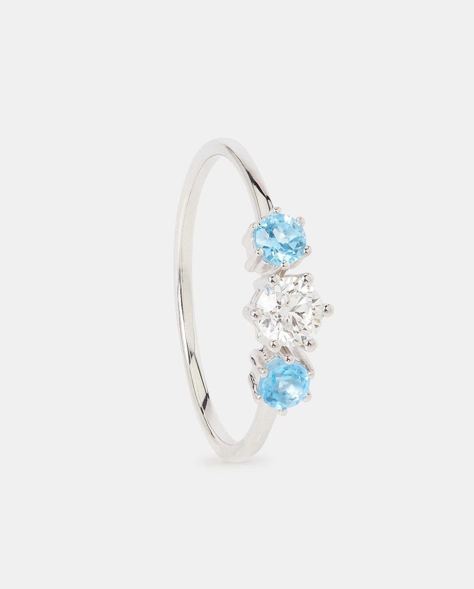 Anillo tresillo Pastel de oro blanco con diamantes y topacio - El Corte Inglés - Azul Azul-1