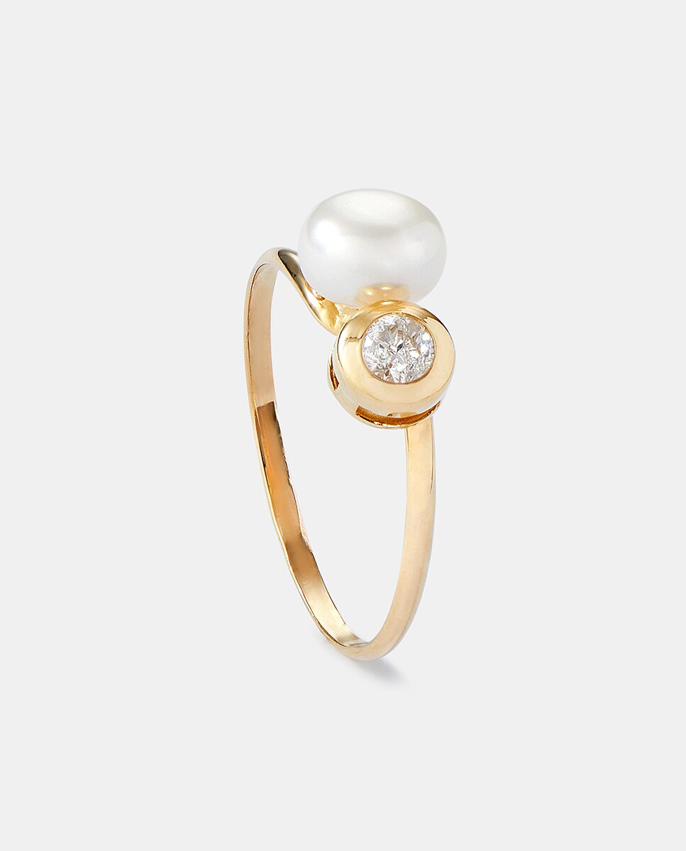 Imagen 0 de Anillo de niña Flor de oro con perla y circonita Blanco