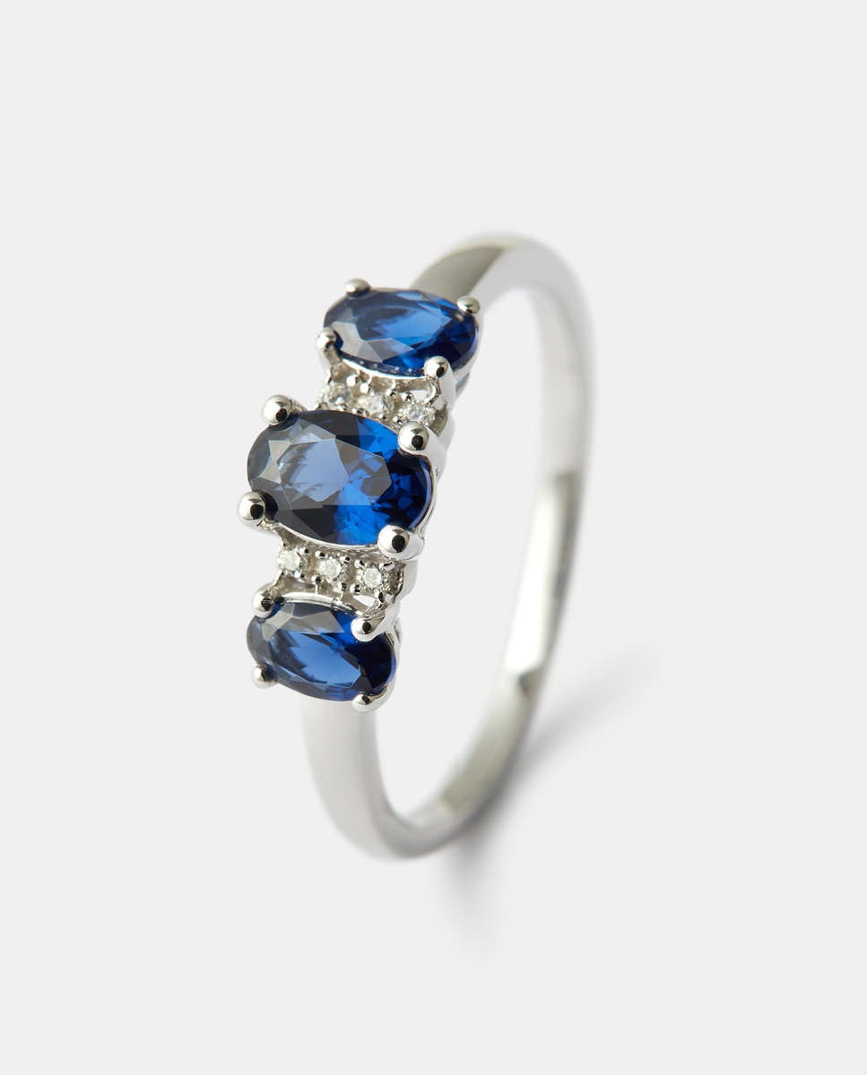 Anillo de oro con diamante y zafiro - El Corte Inglés - Azul Azul-1