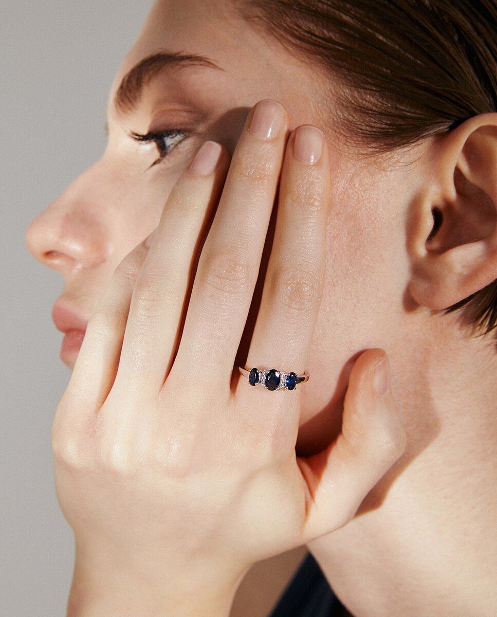 Anillo de oro con diamante y zafiro - El Corte Inglés - Azul Azul-3