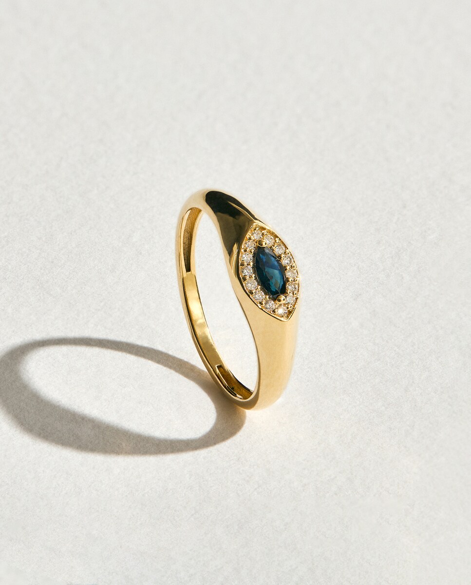 Anillo Sello de oro, diamante y zafiro Azul-1