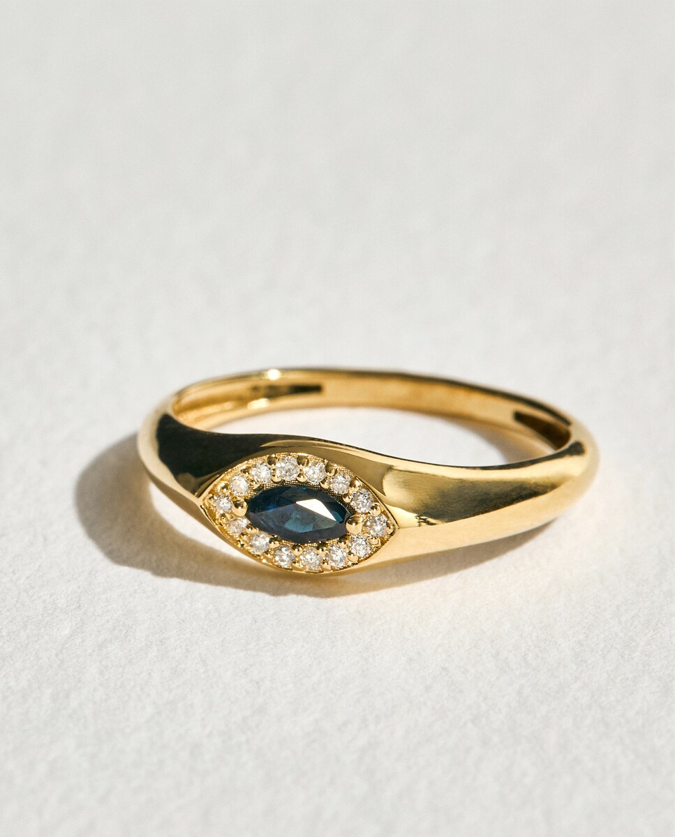 Anillo Sello de oro, diamante y zafiro Azul-2