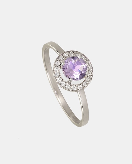 Anillo de oro con diamantes y amatista rosa