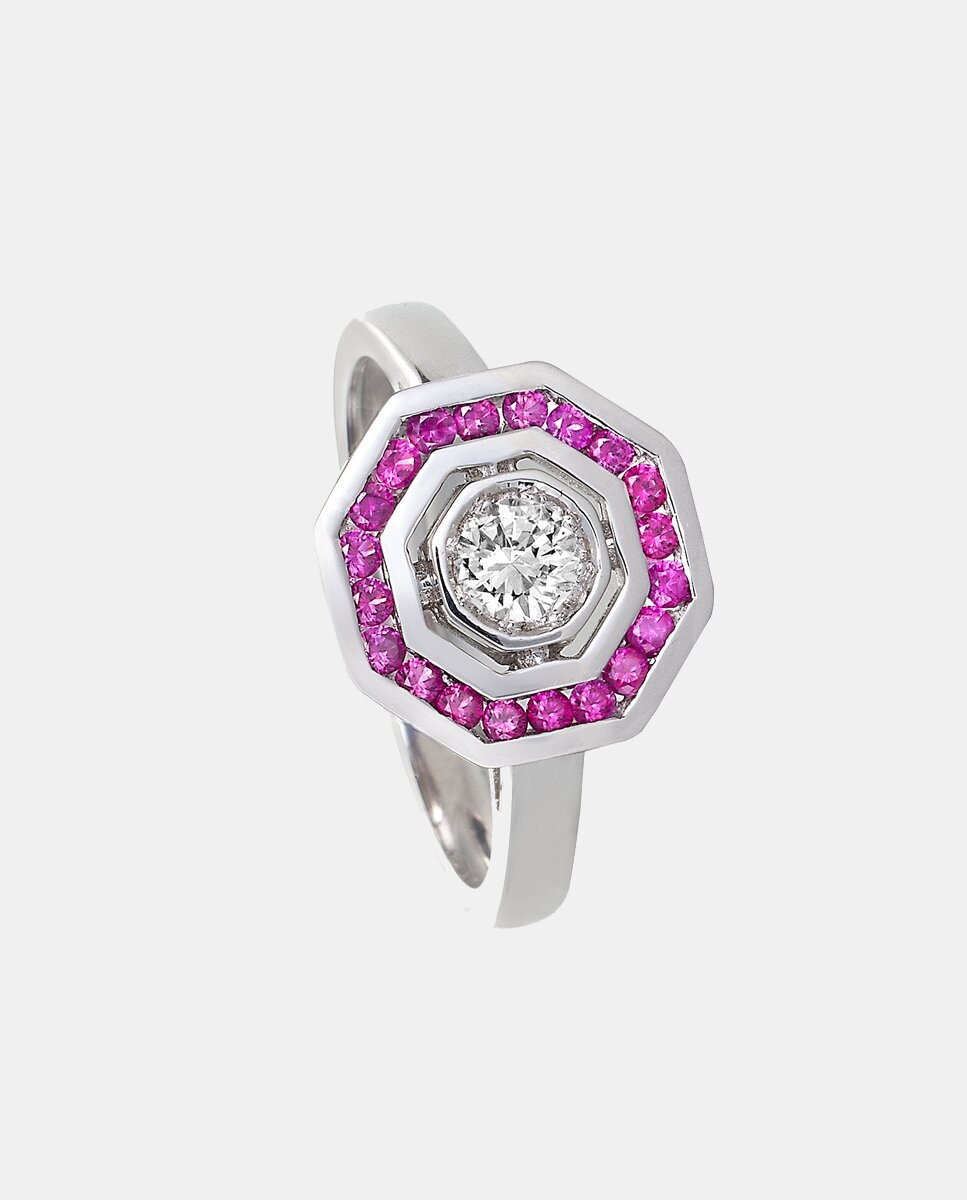 Anillo de oro con diamantes y rubíes - El Corte Inglés - Rosa Rosa-1