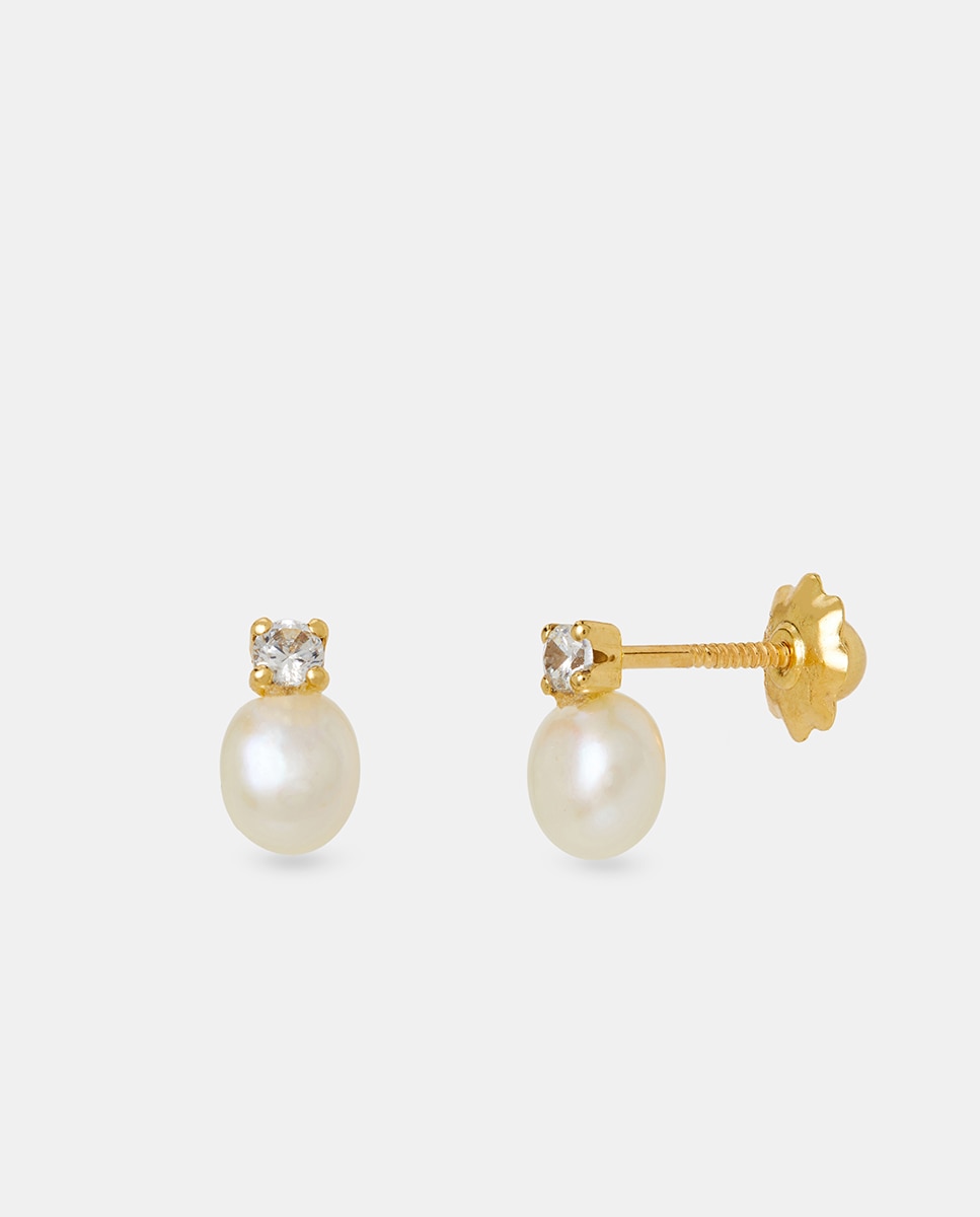 Pendientes de niña de oro perlas y circonita - El Corte Inglés - Blanco Blanco-1