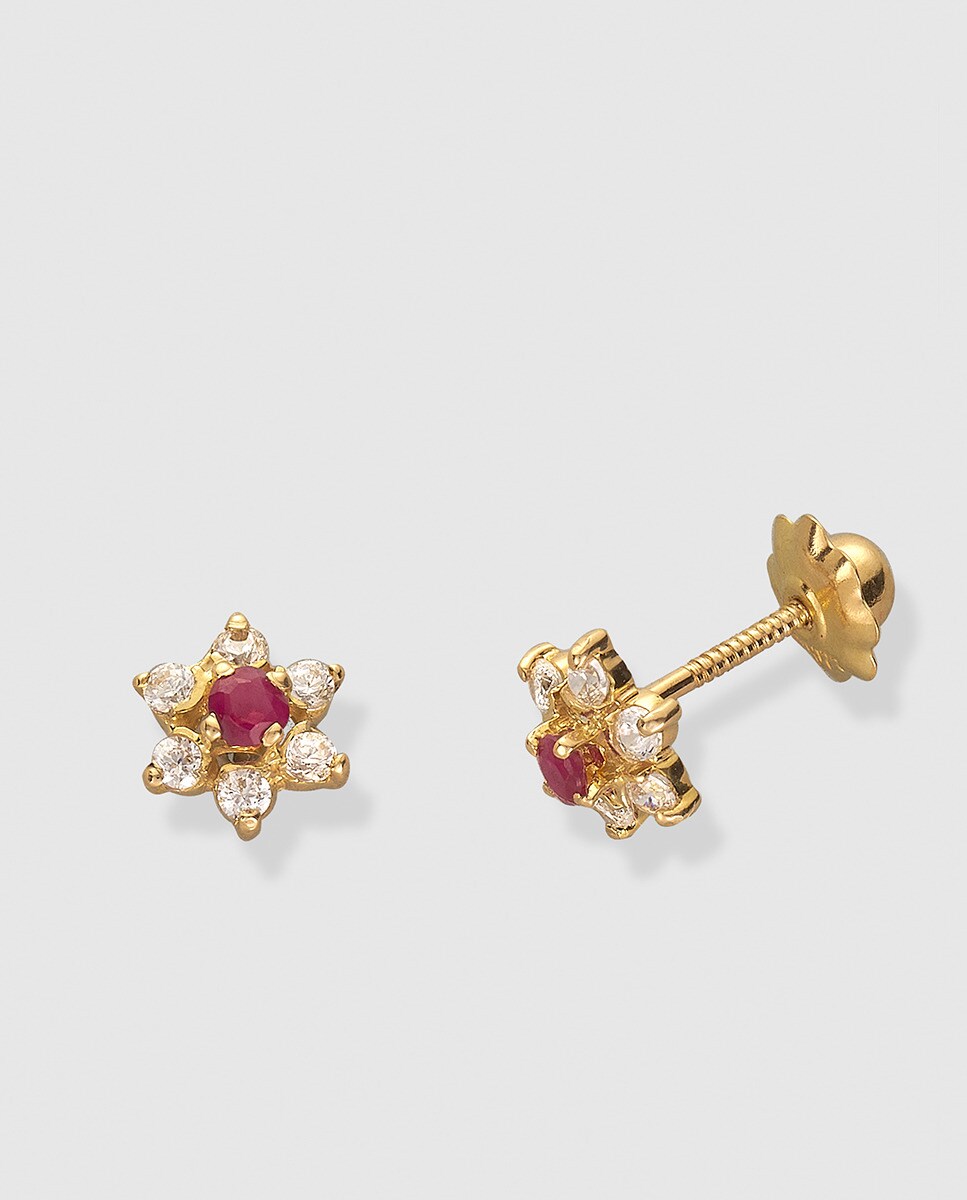 Pendientes de bebé de oro y circonita Rojo El Corte Inglés Rojo-1
